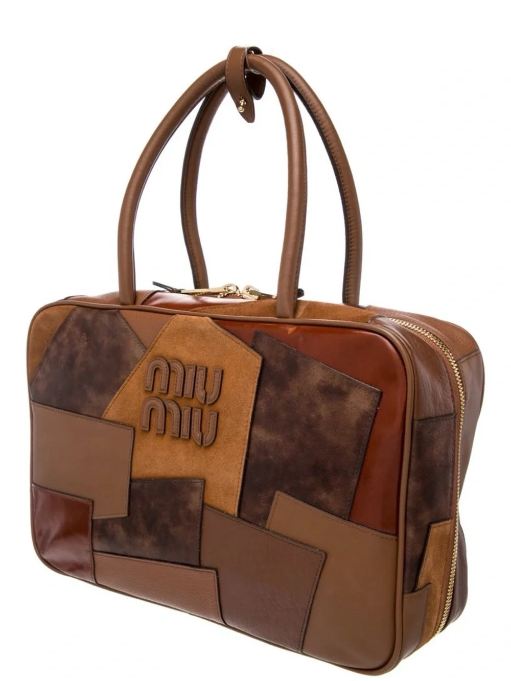 Miu Miu Patchwork Leather Briefcase in Mixed Brown Tones